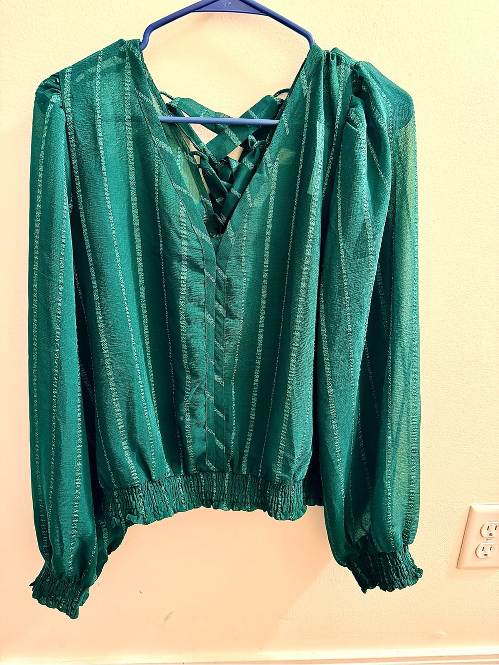 Willow and Root Striped Blouse in Green Size Large NWT